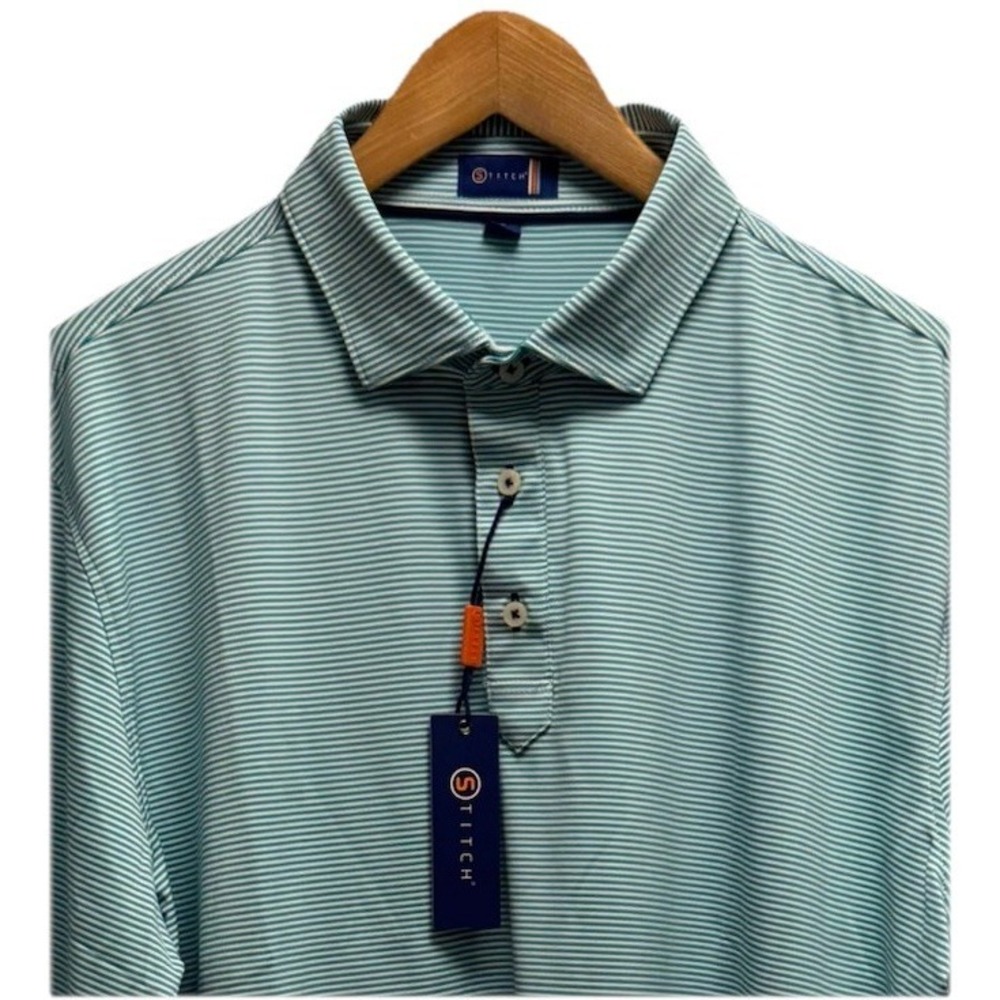 Stitch Golf NEW Men's Size XL Blue/White Striped Performance Stretch Polo Shirt